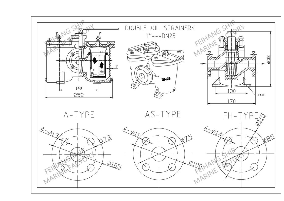 Στρίψιμο πετρελαίου Marine Duplex Model:As25-0.75/0.26 για αναρρόφηση αντλίας πετρελαίου καυσίμου ή αναρρόφηση αντλίας λαδιού λιπαντικού