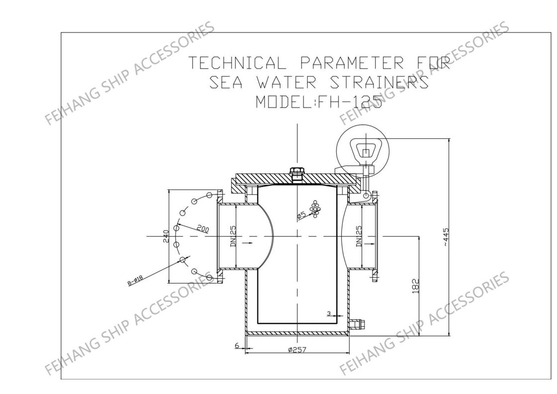 Φίλτρο θαλάσσιου νερού για βαριά ύδατα As125 Cb/T497 με στοιχεία πλέγματος από ανοξείδωτο χάλυβα για πλοία