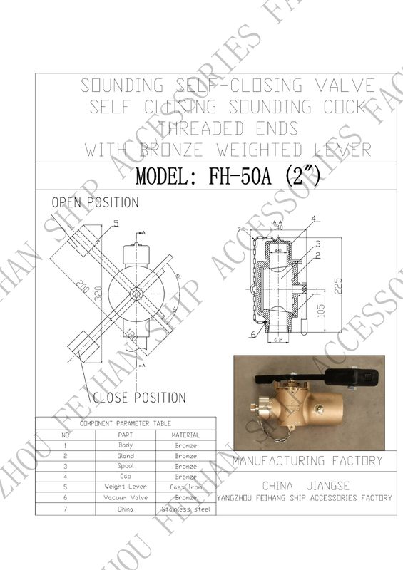Τεχνική παράμετρος για το FH50 CB/T3778-1999 Μπρούντζινο μοντέλο αυτοκλείδωσης βαλβίδας