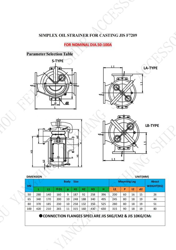 Τεχνικά δεδομένα για το JIS F7209 Απλές ρίζες ελαίου και σώμα φίλτρου μίας δεξαμενής ελαίου - χυτοσίδηρο και φίλτρο - ανοξείδωτο χάλυβα