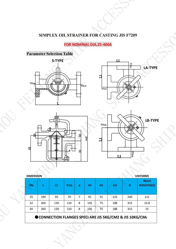 Τεχνικά δεδομένα για το JIS F7209 Απλές ρίζες ελαίου και σώμα φίλτρου μίας δεξαμενής ελαίου - χυτοσίδηρο και φίλτρο - ανοξείδωτο χάλυβα